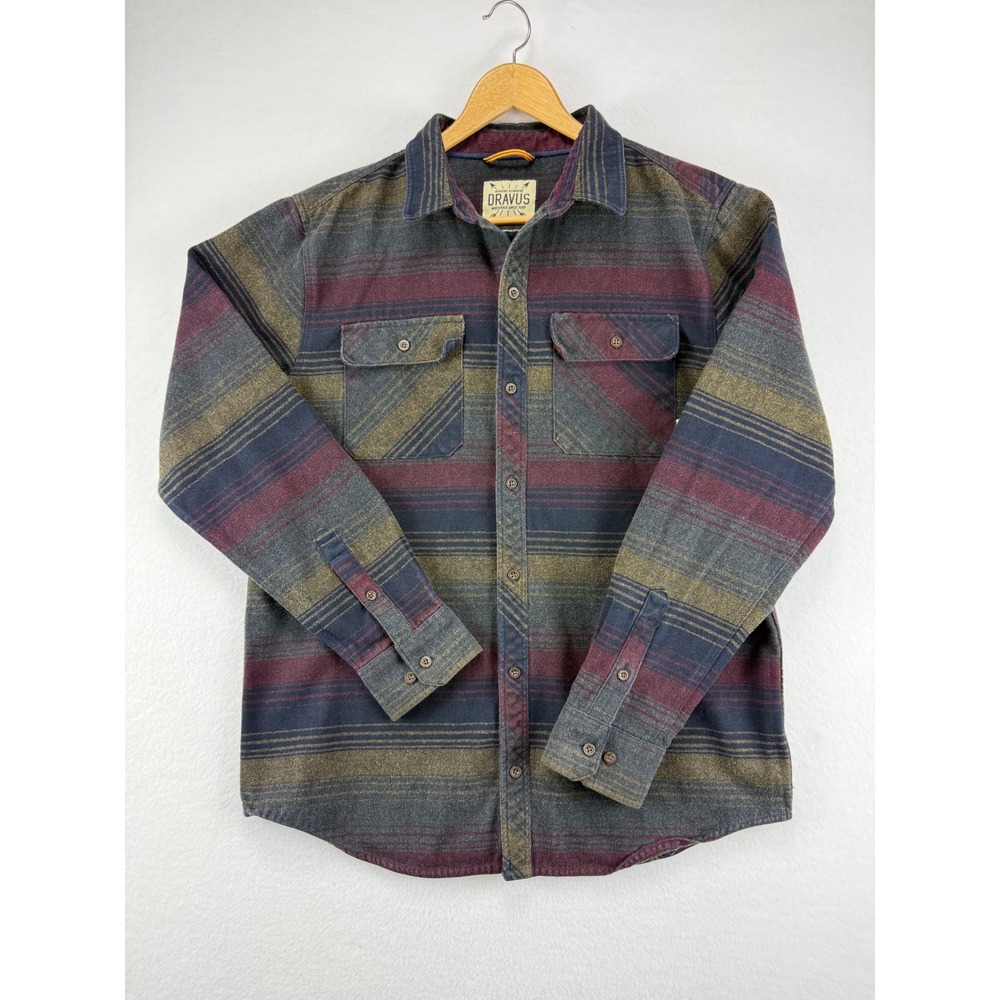 Dravus Flannel Shirt Mens Large Multi Color Striped Long Sleeve Cotton Blend